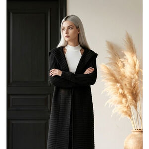 Women's MARCELLA Whimsigoth Black Cowl Collared Knit Long Cardigan Sweater S